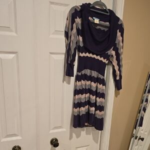 Marciano Purple and Cream Chevron Long Sleeve Dress